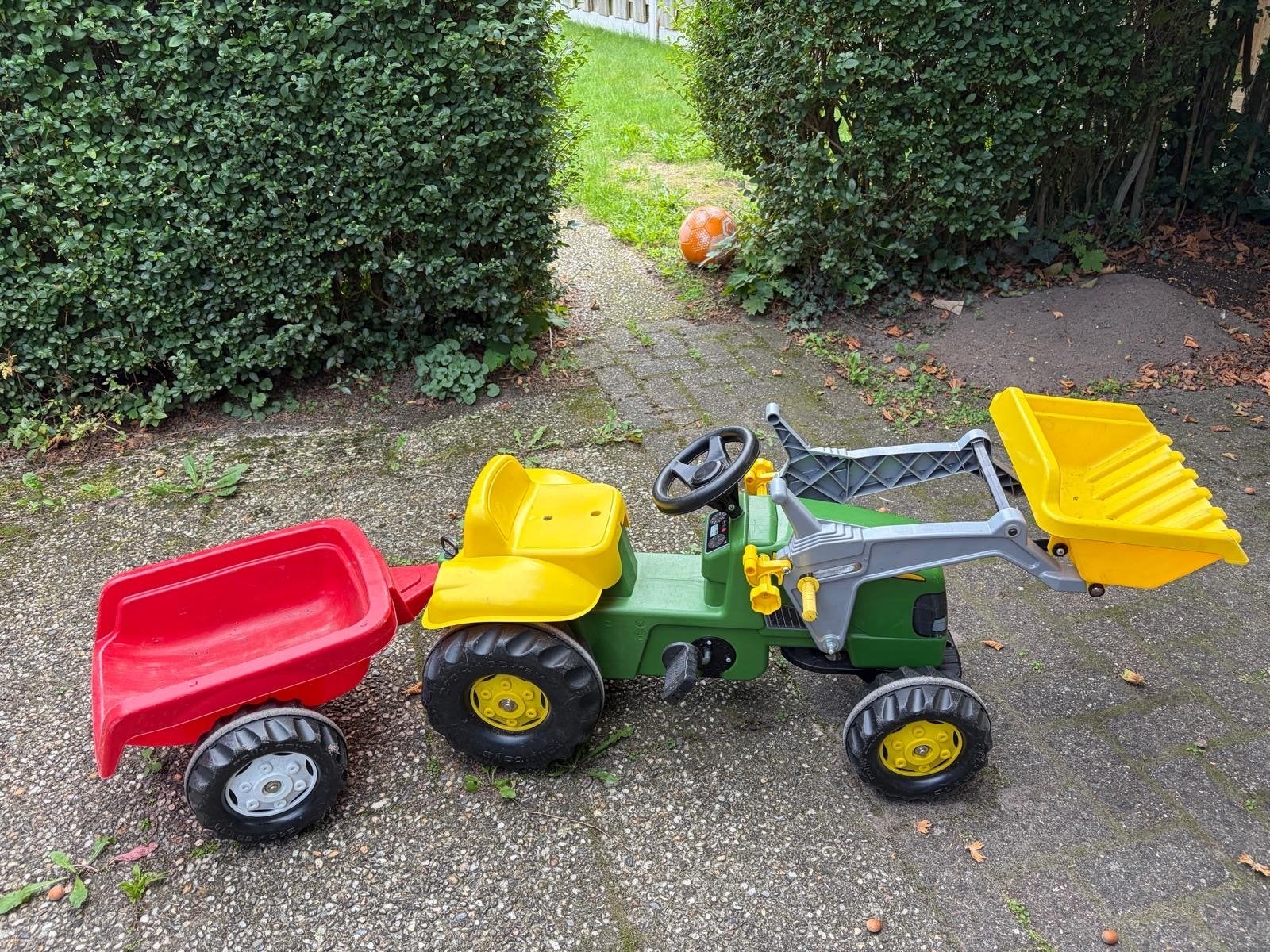 Traptrekker John Deere met aanhanger en voorlader, Ophalen, Gebruikt, Trapvoertuig