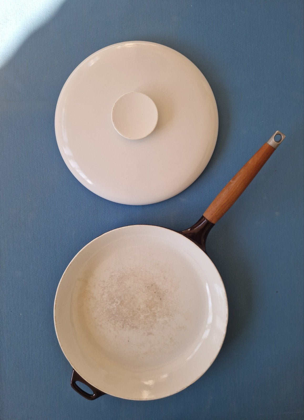 Vintage Copco Koekenpan met Deksel - Bruin/Wit, Huis en Inrichting, Keuken | Potten en Pannen, Ophalen, Gebruikt, Overige materialen