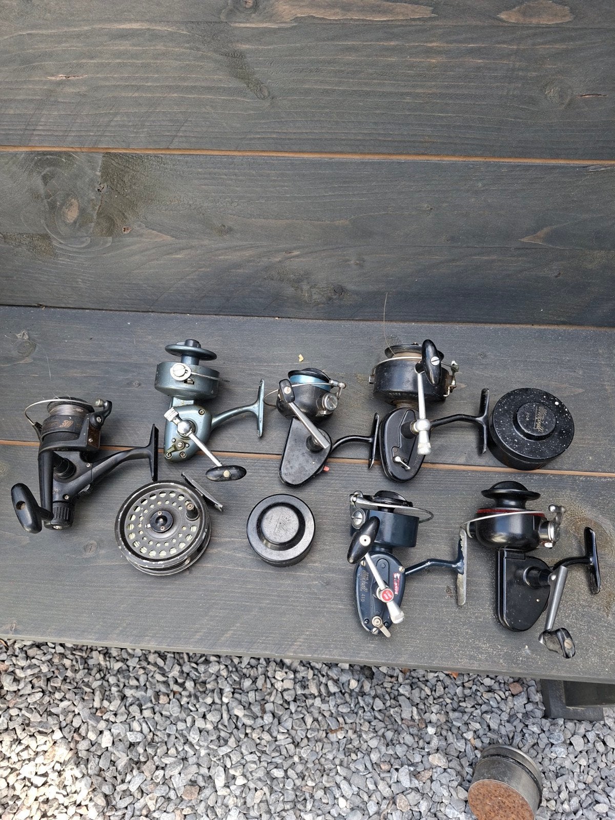 6 molens en een vliegvis reel, voor weinig! Mitchell etc, Ophalen of Verzenden, Gebruikt, Molen