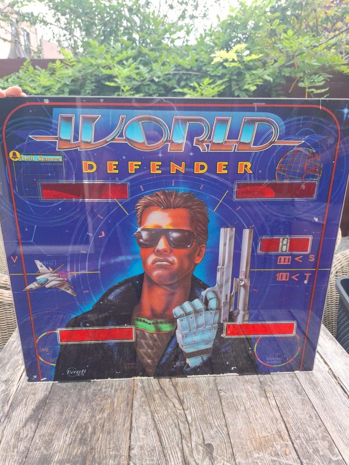 World Defender Flipperkast Backglass - Bell Games, Gebruikt, Elektronisch, Onderdeel of Defecte kast, Ophalen