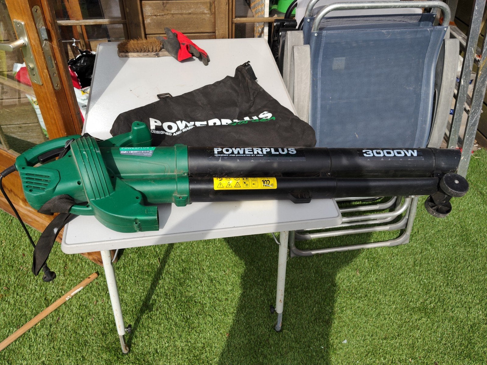 Powerplus Garden Bladblazer/Bladzuiger 3000W, Ophalen, Gebruikt, Met opvangzak, Handgedragen