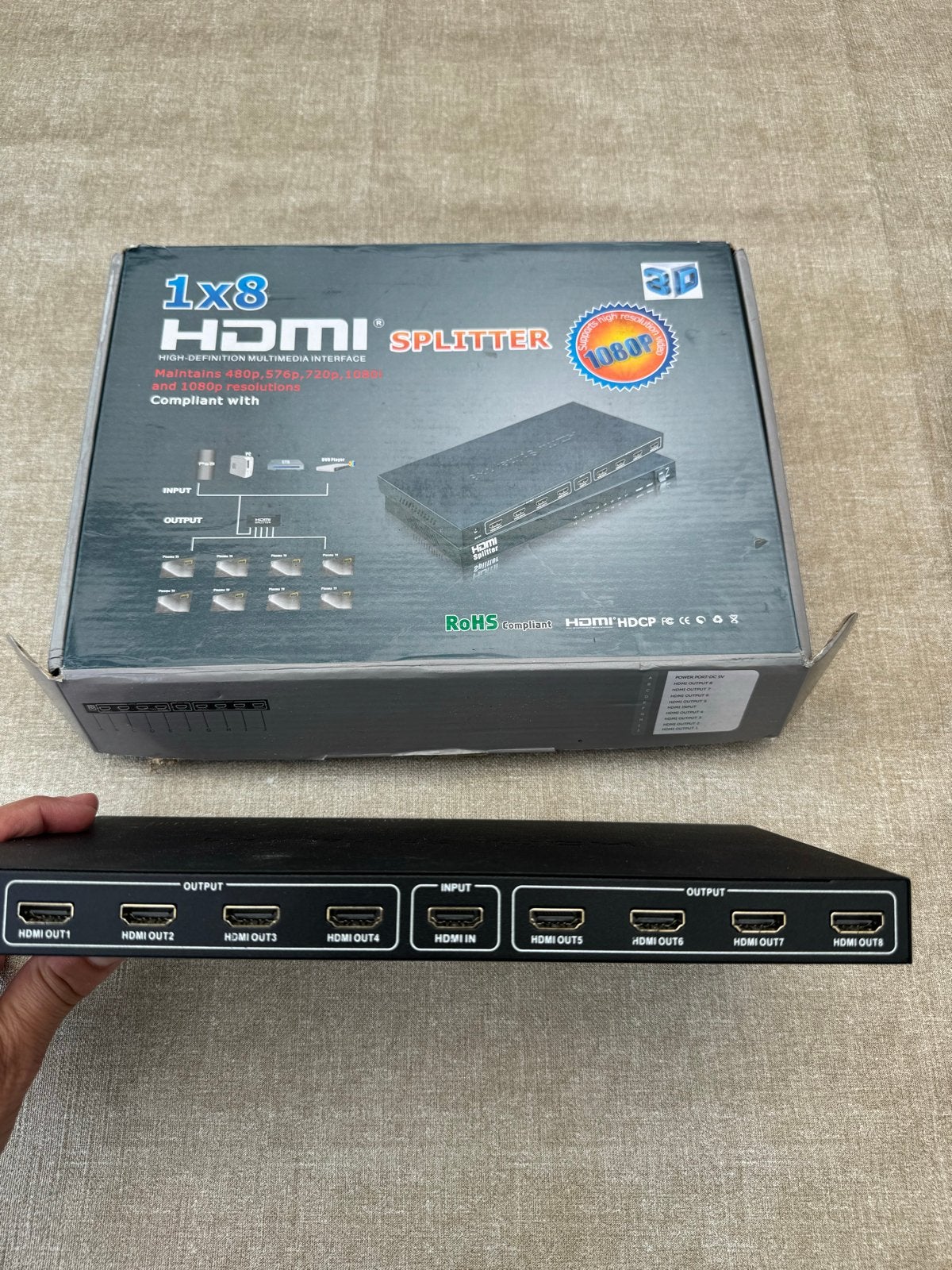 1x8 HDMI Splitter 1080P - Verdeel je HDMI signaal, Audio, Tv en Foto, Audiokabels en Televisiekabels, Ophalen of Verzenden, Zo goed als nieuw