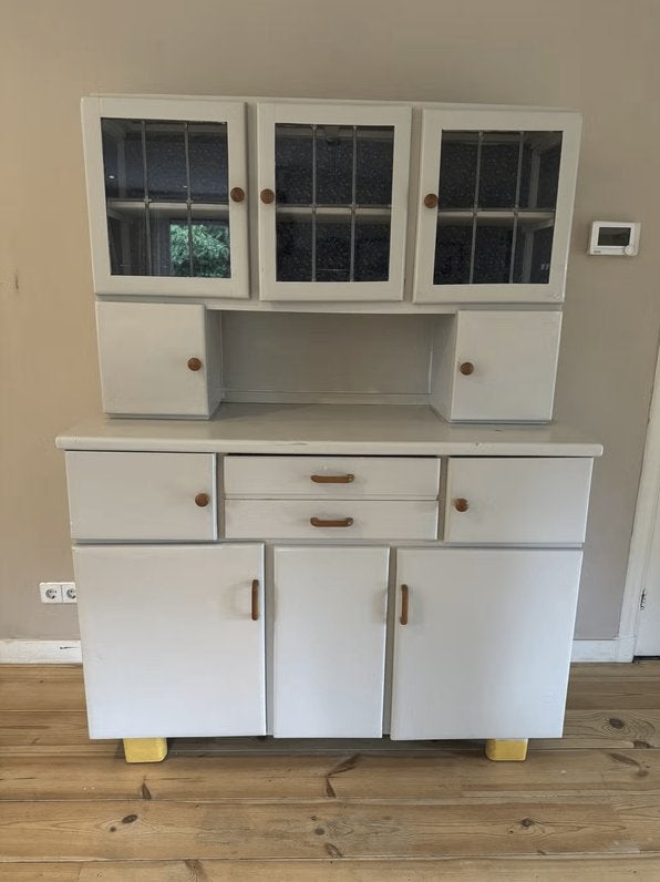 Buffetkast uit jaren '50 met glas in lood, Huis en Inrichting, Ophalen, Gebruikt, Glas, Jaren '50