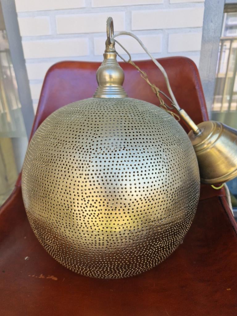 Zenza Marokkaanse hanglamp - Goudkleurig metaal, Gebruikt, 50 tot 75 cm, Marokkaans, Oosters, Bohemian, Ophalen of Verzenden