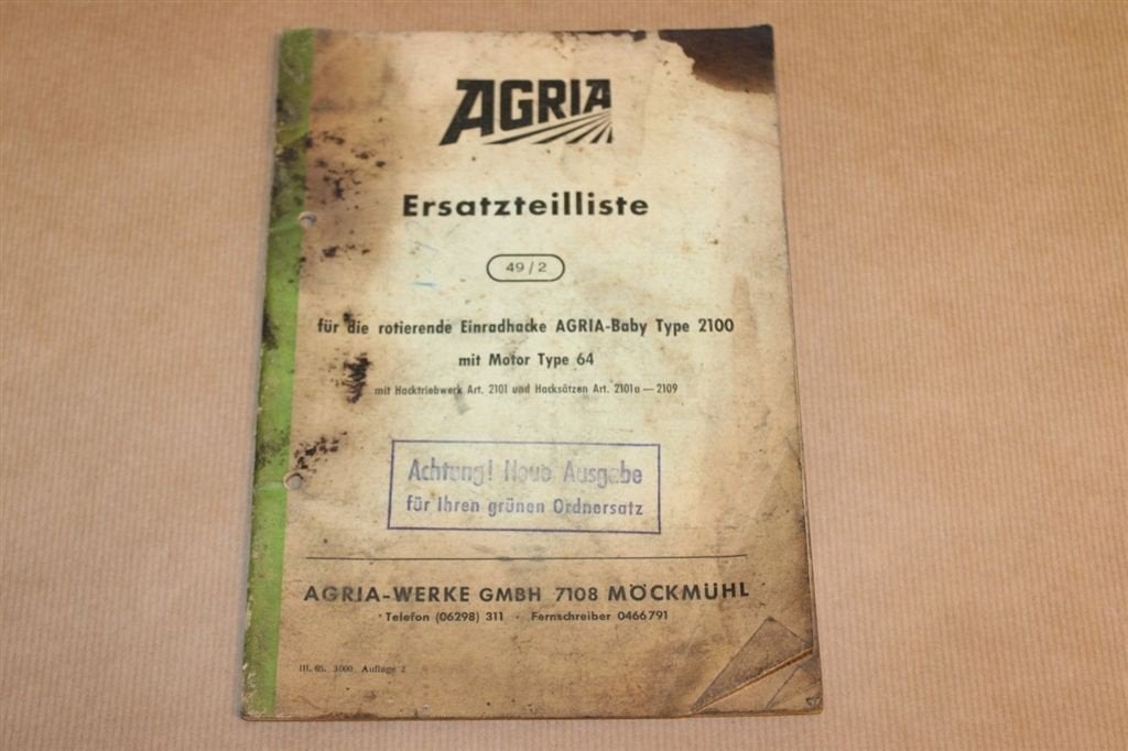 Agria Onderdelencatalogus - Landbouwmachine - 1960, Ophalen of Verzenden, Gelezen, Bouwkunde