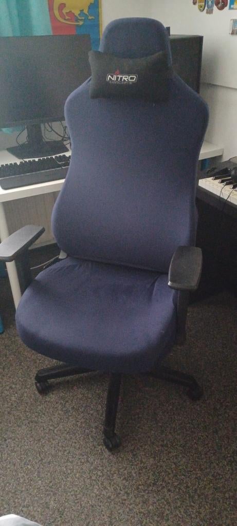 Nitro bureau gamestoel met hoes - Comfortabel en stijlvol, Ophalen, Gebruikt, Blauw, Bureaustoel