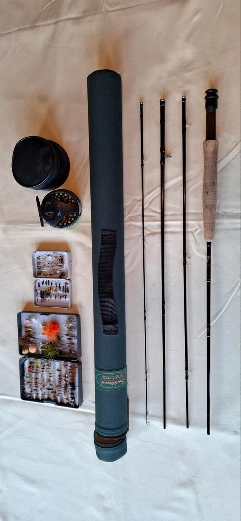 Ton Temming Vliegvishengel 8' #4/5 met Slate reel, Ophalen of Verzenden