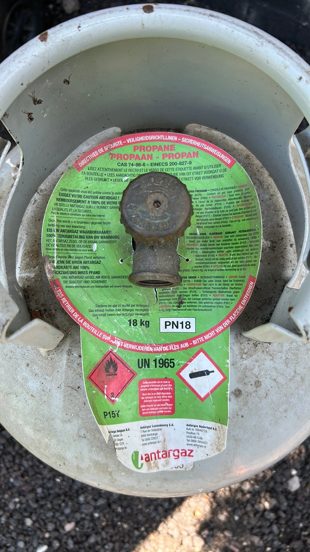 Antargaz 18kg propaangasfles, Ophalen, Gebruikt