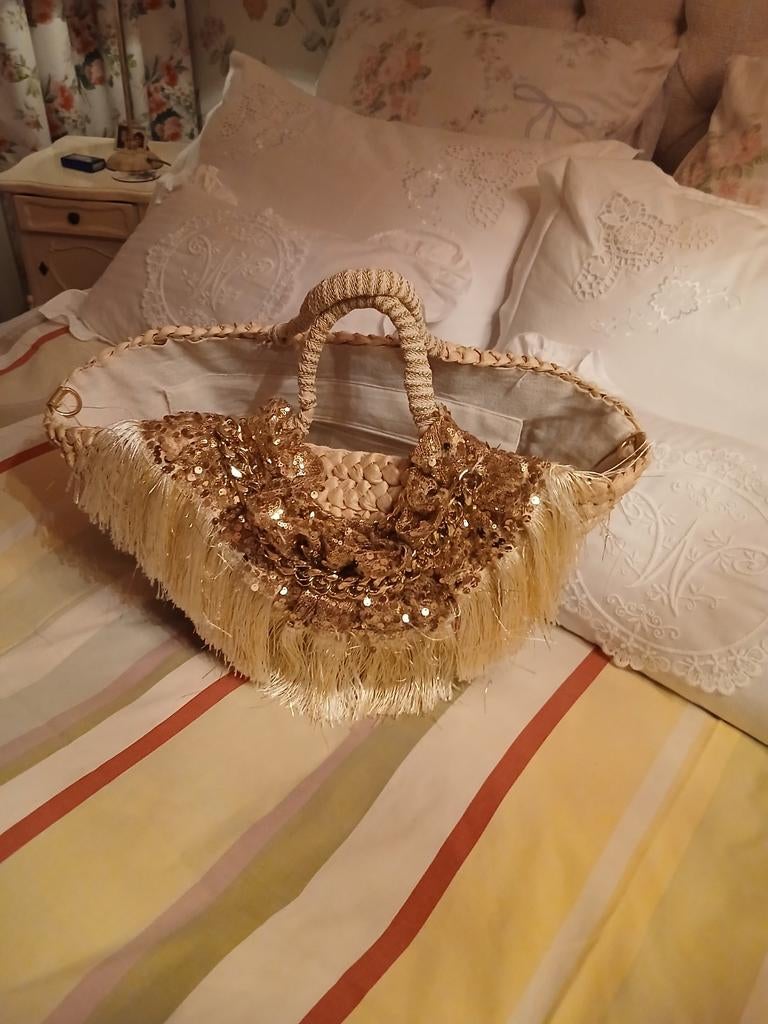 Ibiza mand met rits en pailletten, Ophalen of Verzenden, Zo goed als nieuw, Beige, Shopper