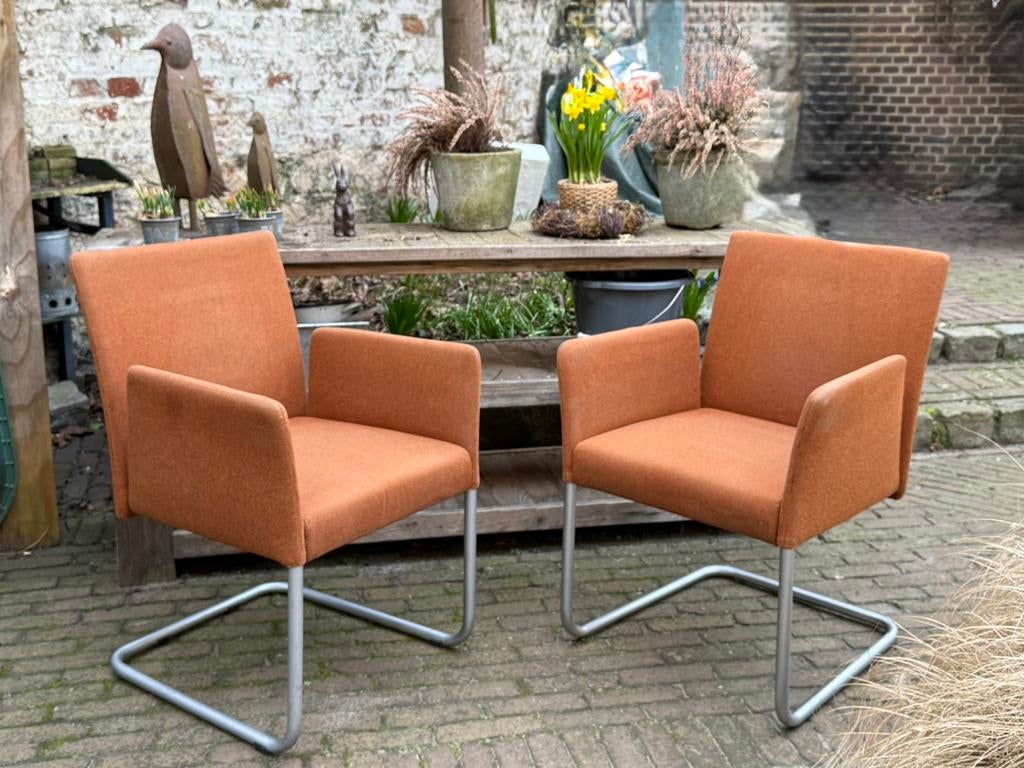 Twee vintage Walter Knoll stoelen met stoffen bekleding, Huis en Inrichting, Stoelen, Gebruikt, Twee, Overige kleuren, Ophalen of Verzenden