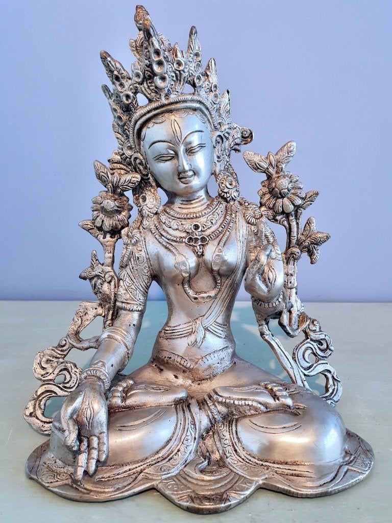 WITTE TARA BEELD BRONS 26 CM, Antiek en Kunst, Zilver, Ophalen of Verzenden, 26 cm, India