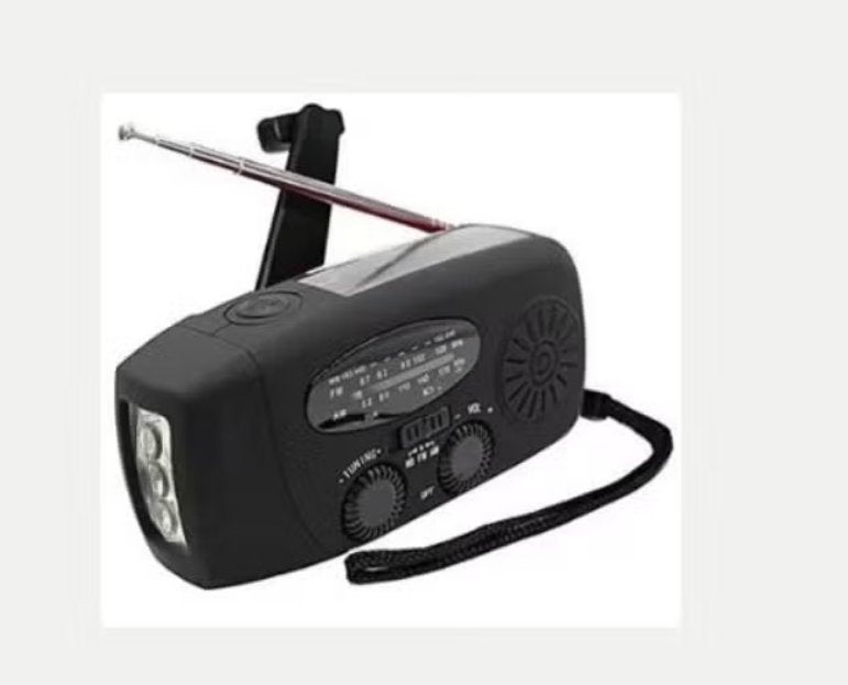 Draagbare FM / AM solar noodradio met zaklamp - Zwart