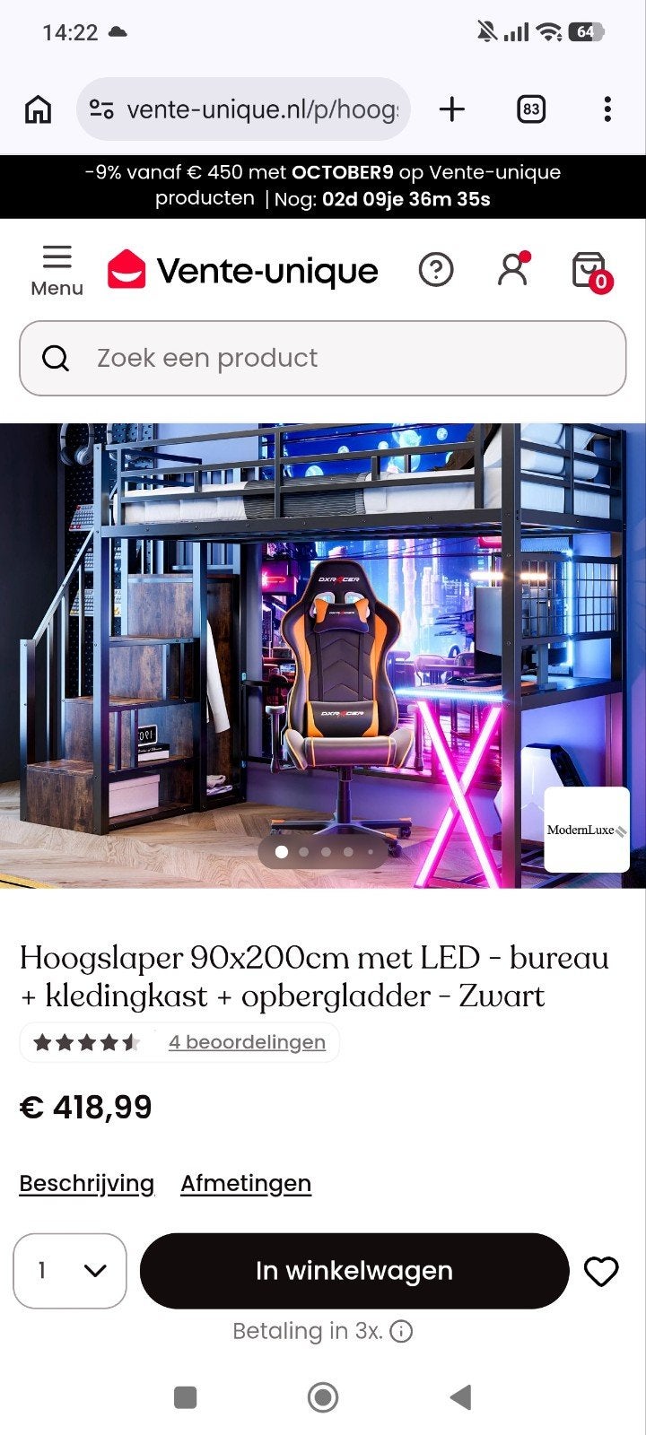 hoogslaper 1 jaar oud  inc matras, Ophalen, Eenpersoons, Zo goed als nieuw, 90 cm