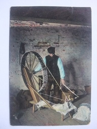 P315 Oude ansichtkaart met spinnenwiel, Verzenden, Voor 1920, Gelopen