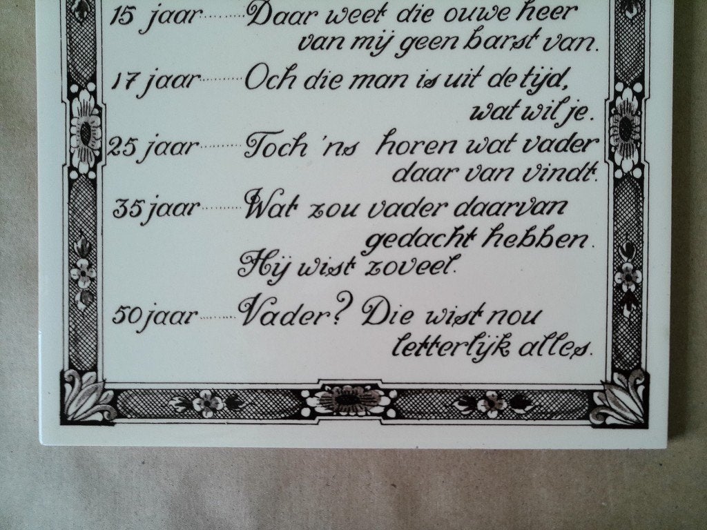 Vintage grote Pappa tegel Schoonhoven 20x20 Die papa van mij, Ophalen of Verzenden
