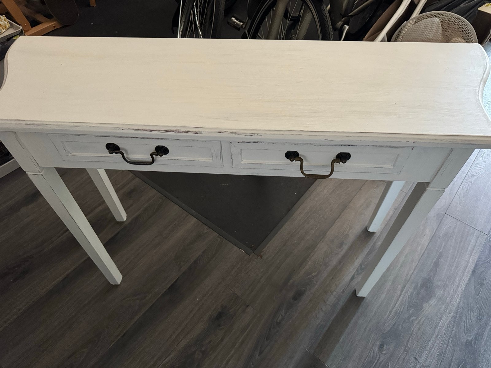 Witte console tafel met twee lades, 105x75 cm, Ophalen, Gebruikt, 100 tot 150 cm, Overige houtsoorten