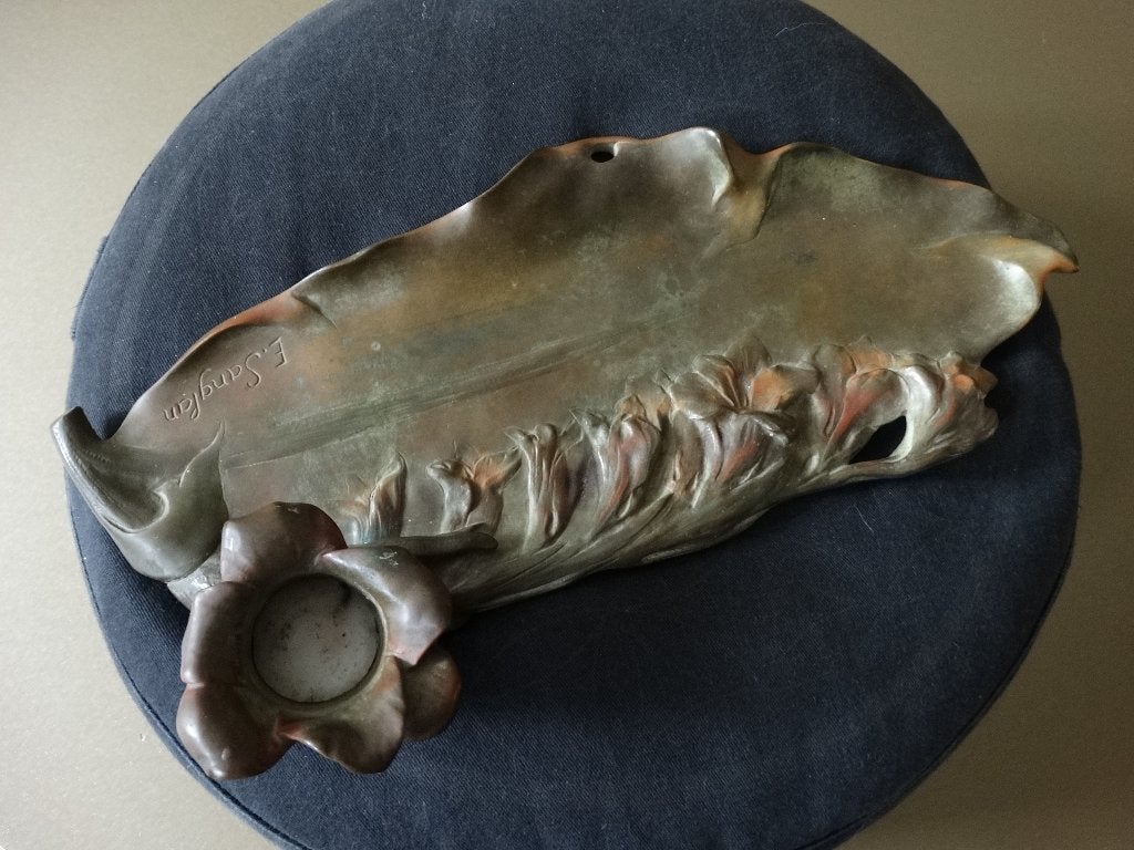 Bronzen vide poche met kandelaar, pennenlegger, brons, Antiek en Kunst, Verzenden, Brons