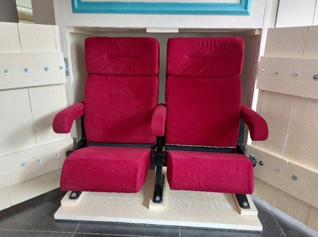 Mooie Rode Bioscoopstoelen / Theaterstoelen - Set van 2, Ophalen, Gebruikt, Twee, Bioscoopstoelen/Theaterstoelen