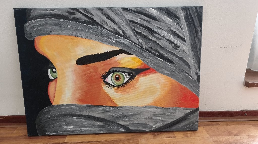 Schilderij "ogen" 70 x 50, Antiek en Kunst, Acrylverf, Ophalen of Verzenden, Handgeschilderd, Portret