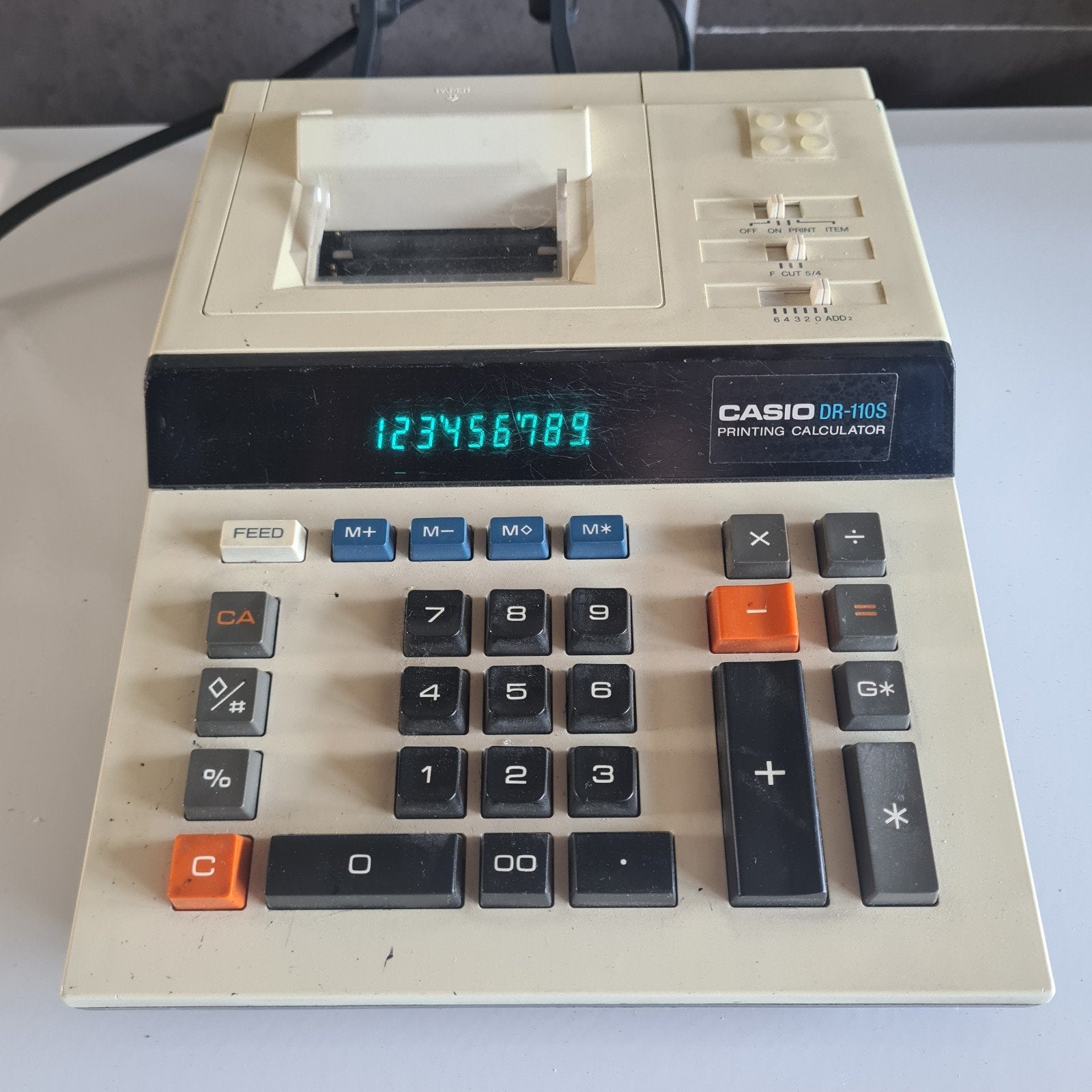 Casio DR-110S vintage elektronische printrekenmachine 80s, Verzamelen, Elektronische Apparatuur, Ophalen of Verzenden, Computers en Rekenmachines