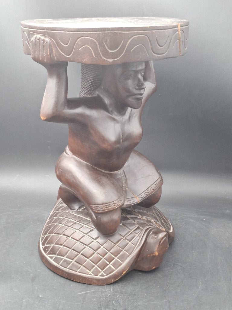 oud houten handgesneden Filipijns krukje/tafeltje, jaren 60, Ophalen of Verzenden