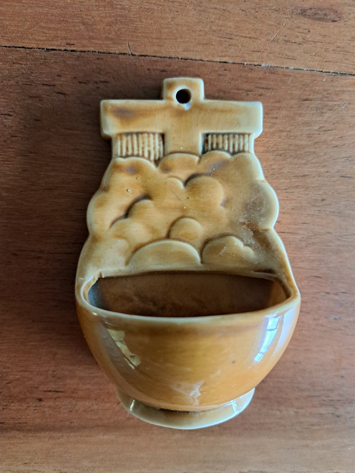 Vintage wijwaterbakje met crucifix, Ophalen of Verzenden