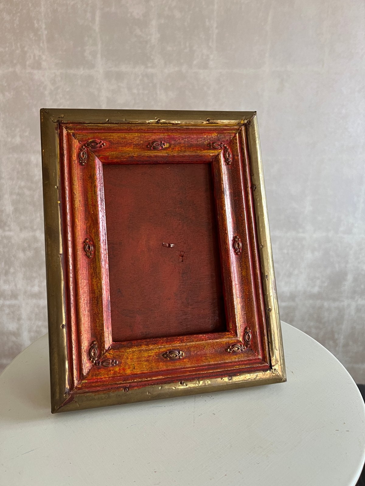 Vintage Florentijnse Fotolijst Hout & Messing 23x18cm, Gebruikt, Ophalen of Verzenden, Fotolijst, Met glas