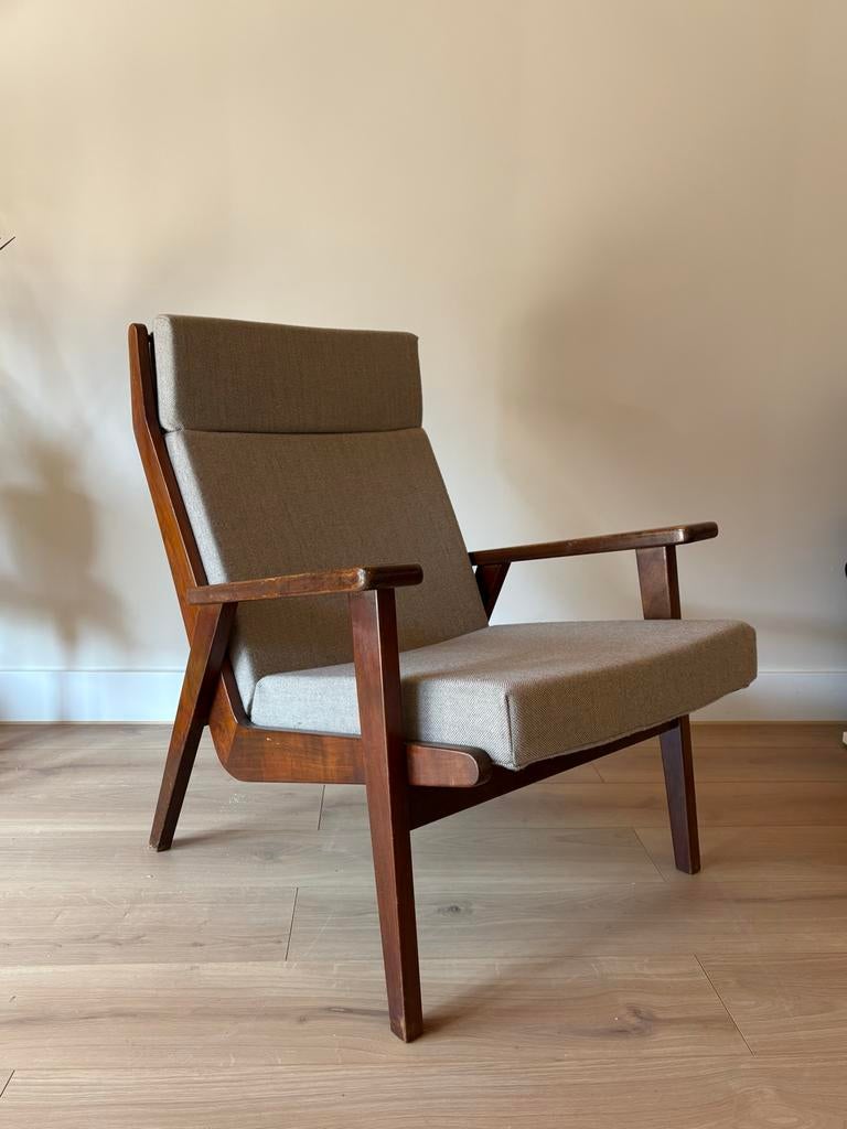 Vintage Lotus design stoel, nieuw gestoffeerd, Huis en Inrichting, Stoelen, Ophalen, Vintage, Zo goed als nieuw, Hout