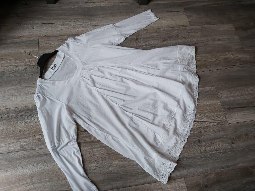 linnen look romantische tuniek geborduurde kant 44 46 deluca, Verzenden, Zo goed als nieuw, Maat 42/44 (L), Wit