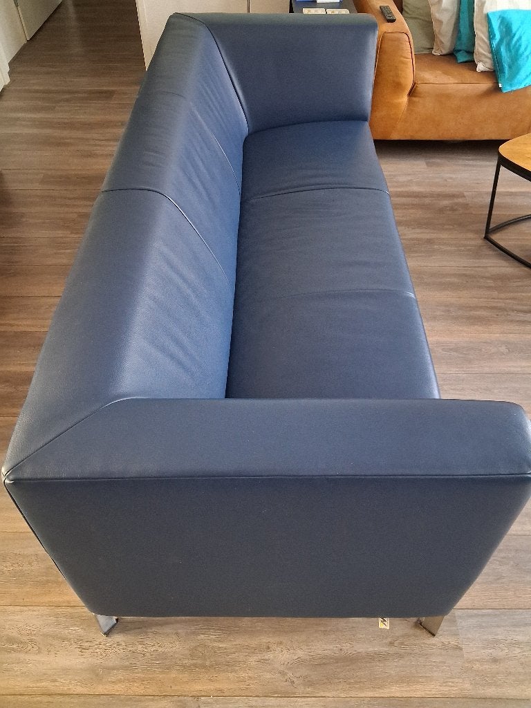 Blauwe bank 3-persoons, Ophalen, Gebruikt, Driepersoons, 200 tot 250 cm