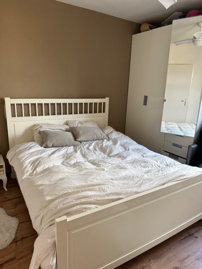 Stevig houten wit bed, Ophalen, Gebruikt, Wit, Tweepersoons