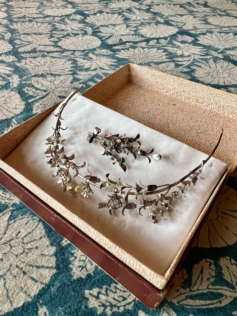 vintage antieke Duitse zilveren mirte tiara kroontje broche, Ophalen of Verzenden, Zilver, Overige typen