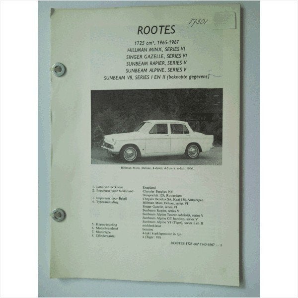 Rootes Hillman Minx Sunbeam Vraagbaak losbladig 1965-1967 #1, Ophalen of Verzenden, Gelezen, Overige merken