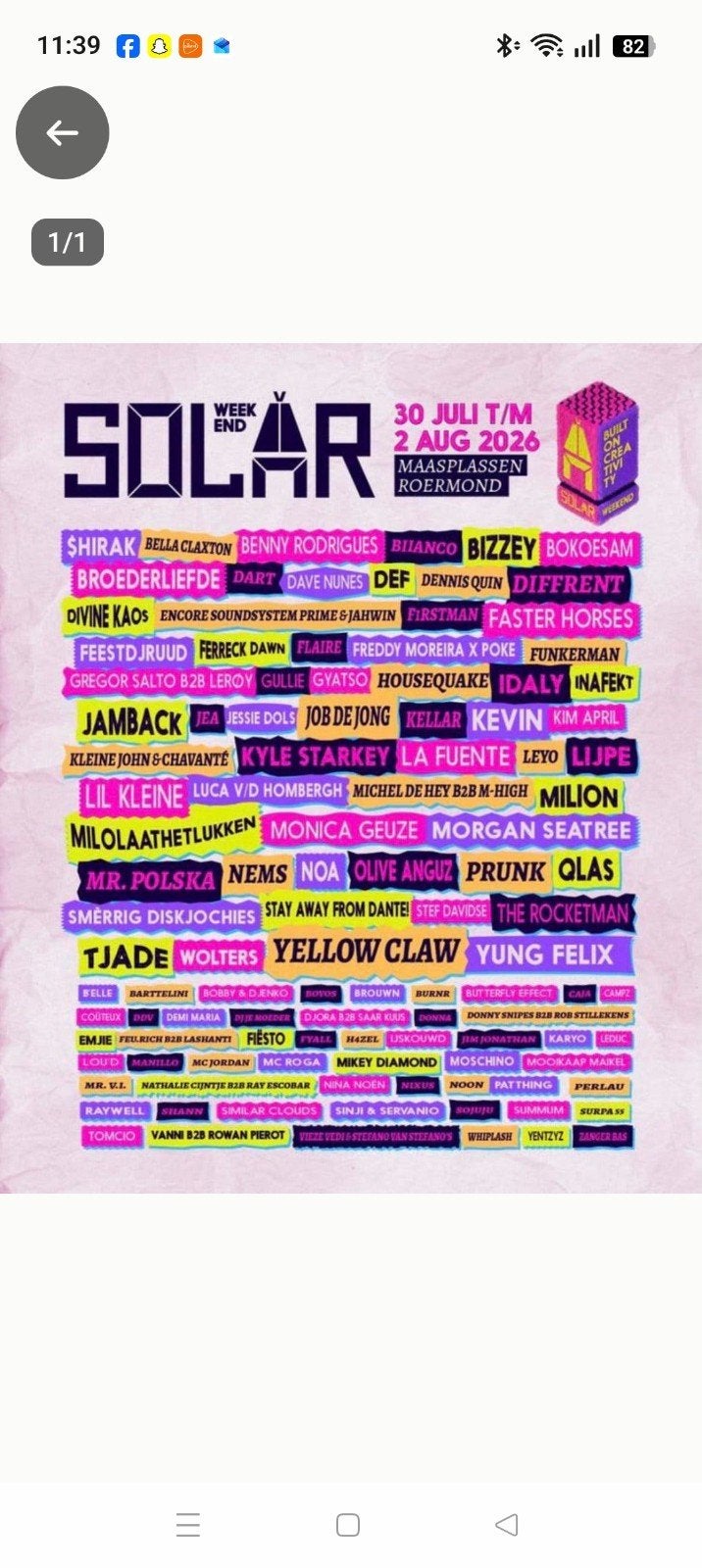 solar festival 2026, Tickets en Kaartjes, Eén persoon