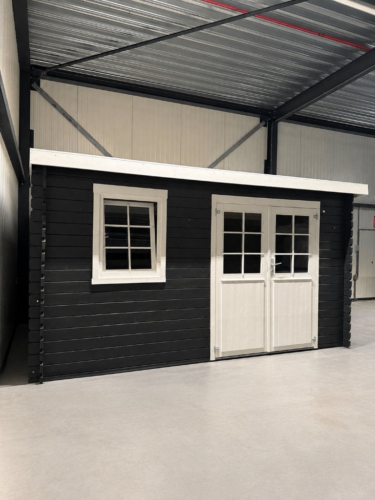 Blokhut – Schuur– Zwart - wit - Luxe Blokhut, Tuin en Terras, Tuinhuizen, Ophalen, 200 tot 400 cm, 3 ramen of meer, 250 tot 500 cm