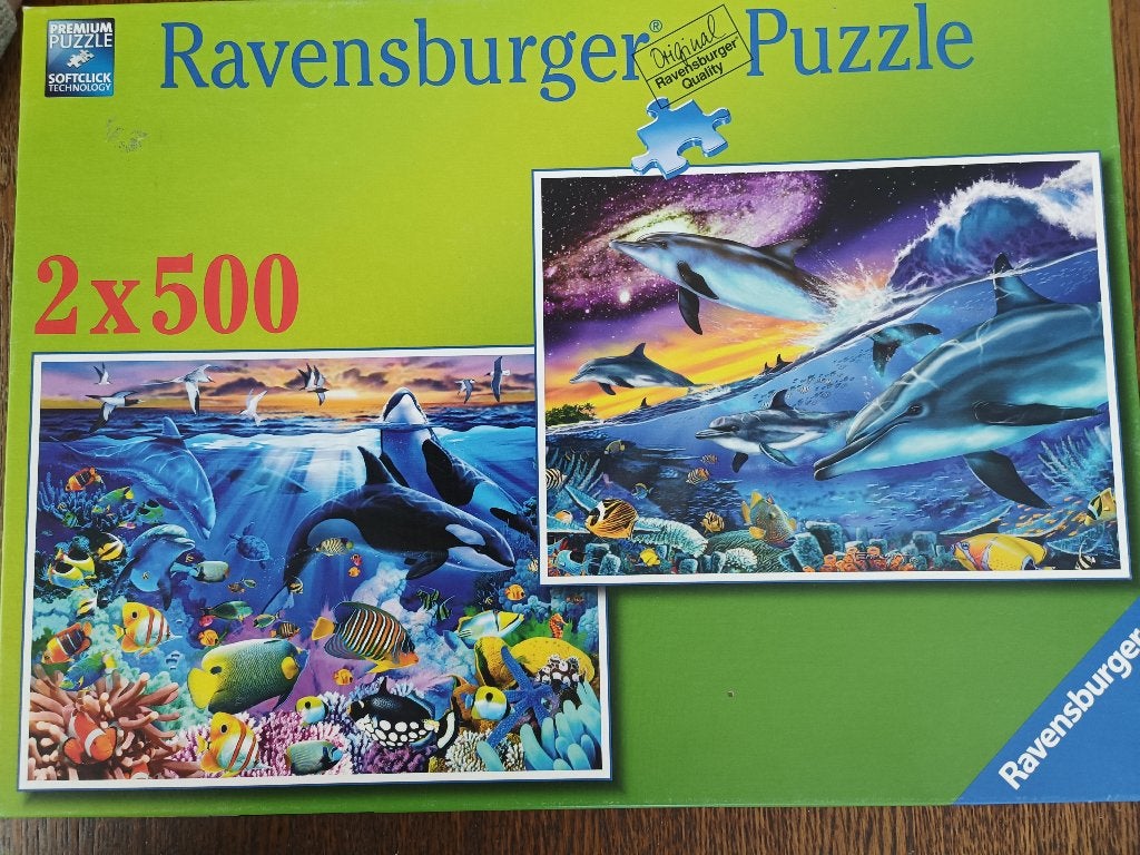 Ravensburger puzzel 2x500 stukjes Dolfijnen, Hobby en Vrije tijd, Denksport en Puzzels, Ophalen of Verzenden, 500 t/m 1500 stukjes