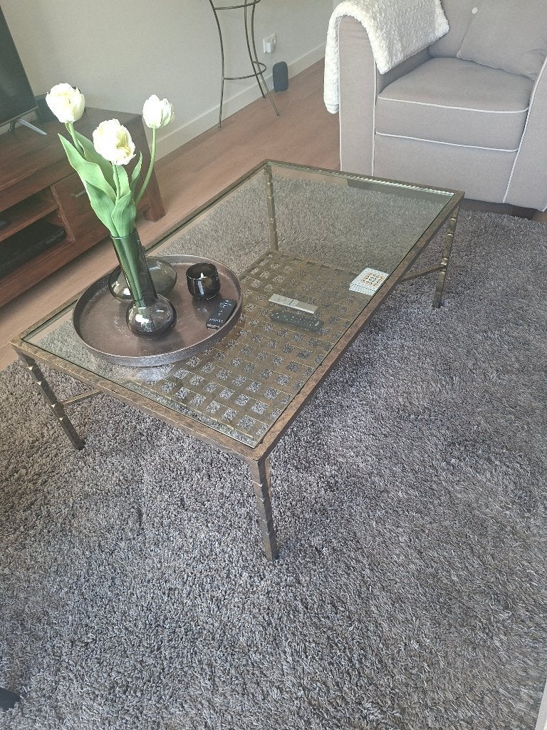 metalen salontafel met bijpassend half maantje, Ophalen, Gebruikt, 100 tot 150 cm, Klassiek