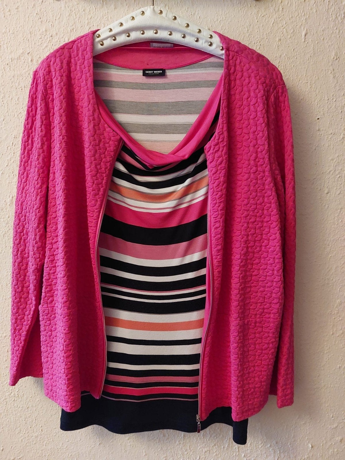 Gerry Weber Roze effen vest met gestreept shirt maat  46, Ophalen of Verzenden, Zo goed als nieuw, Maat 46/48 (XL) of groter, Roze