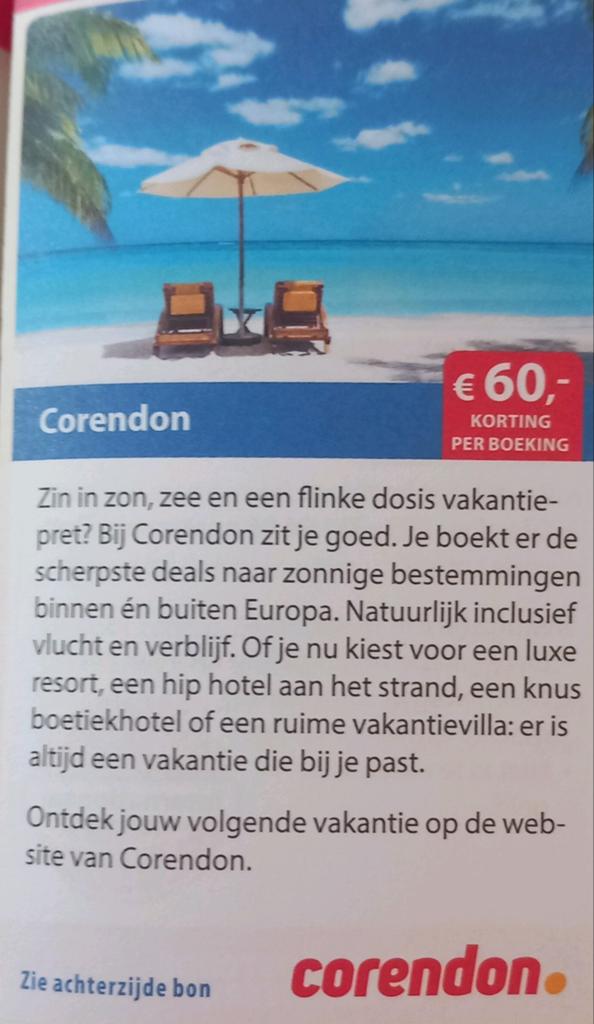 Corendon 60 euro kortings code