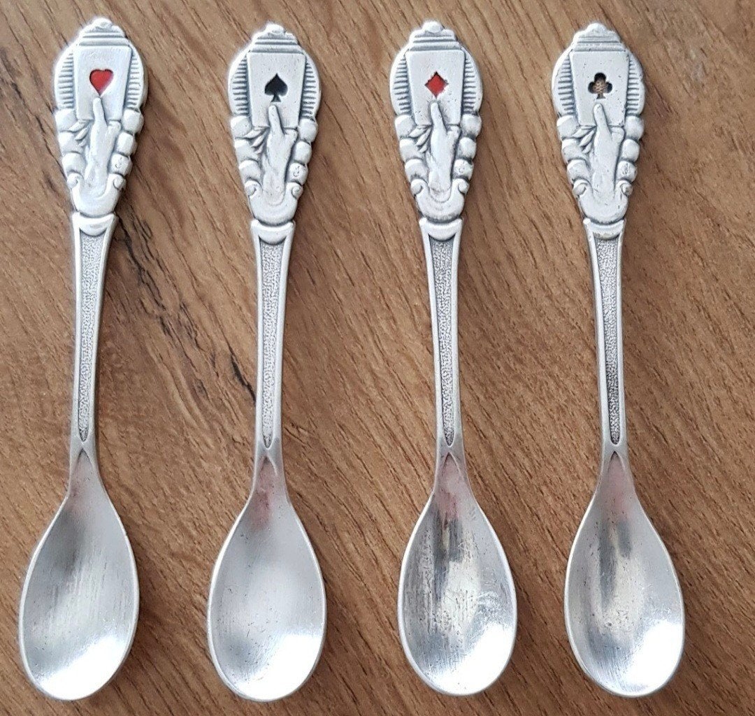 Sola Zeist theelepels met speelkaart afbeelding,verzilverd, Ophalen