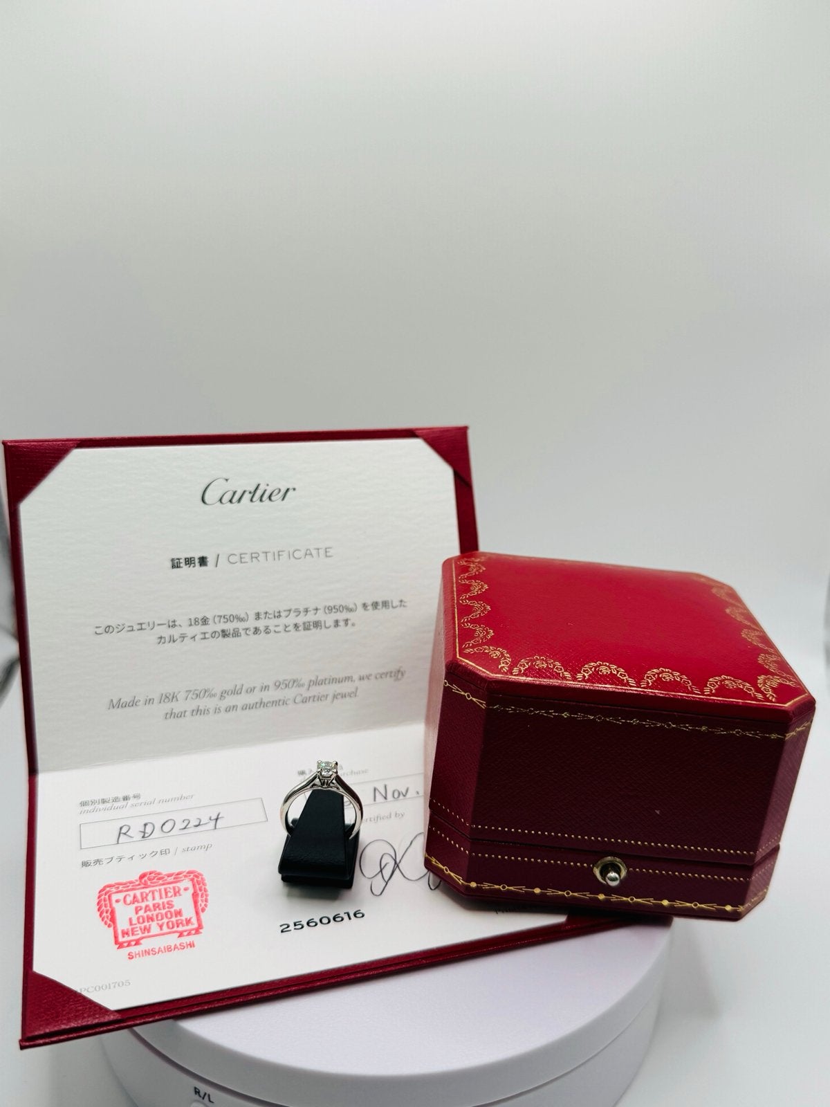 Cartier Platinum 1895 Diamanten Solitaire Ring - Tijdloze El, Ophalen of Verzenden, Met edelsteen, Dame, Zilver