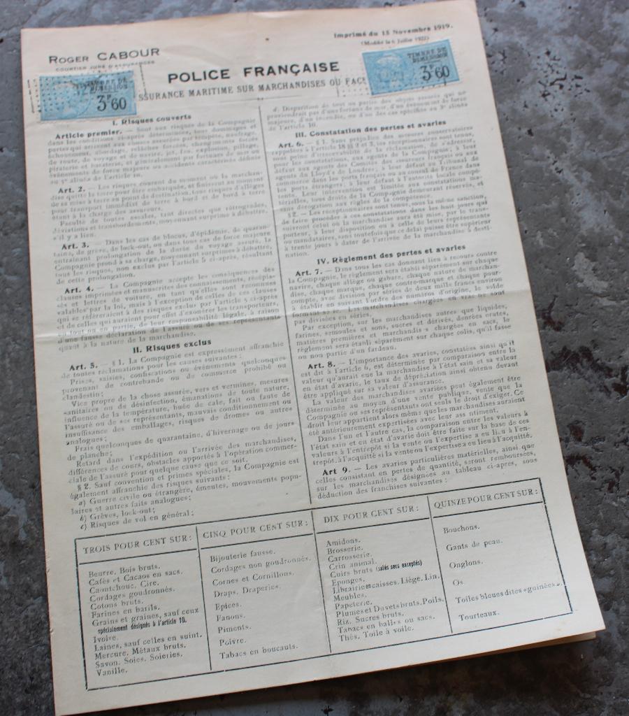 Franse verzekeringspolis 1928, Verzenden, Voor 1920, Overige typen