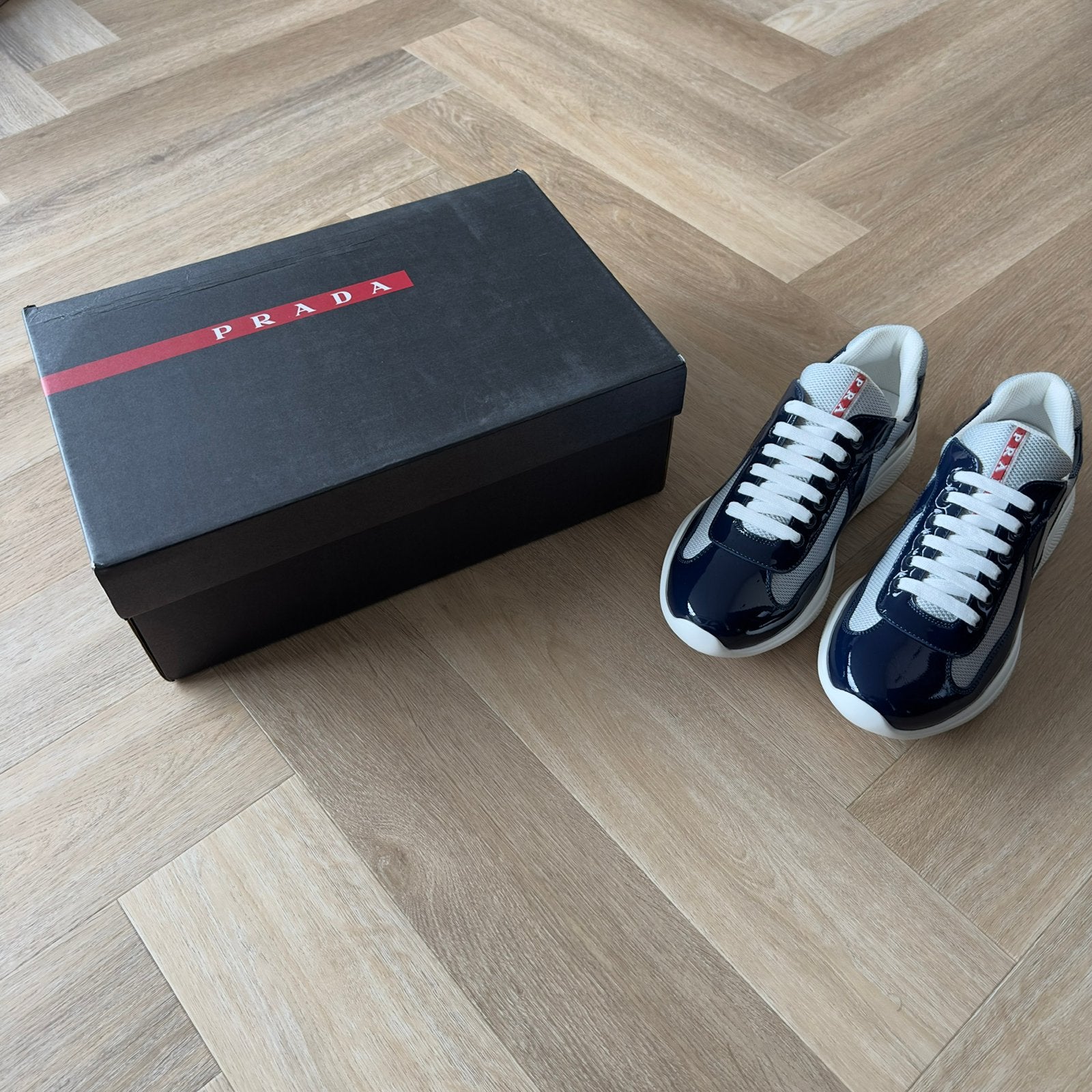 Prada American’s Cup “Navy” Sneakers, Ophalen of Verzenden, Zo goed als nieuw, Blauw, Sneakers of Gympen
