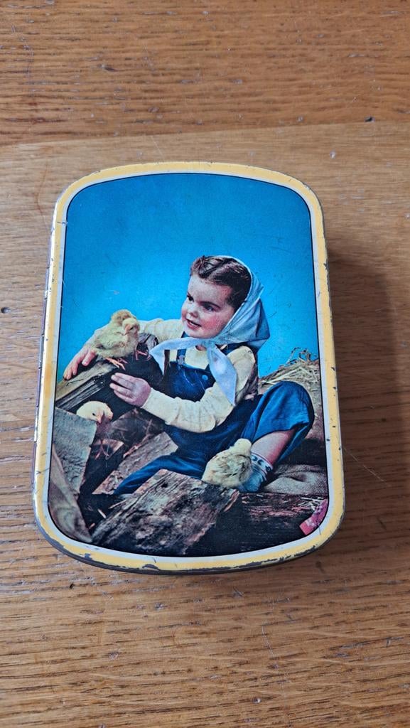 Vintage tabaksblikje met JOB sigarettenpapier reclame, Verzamelen, Ophalen of Verzenden, Gebruikt