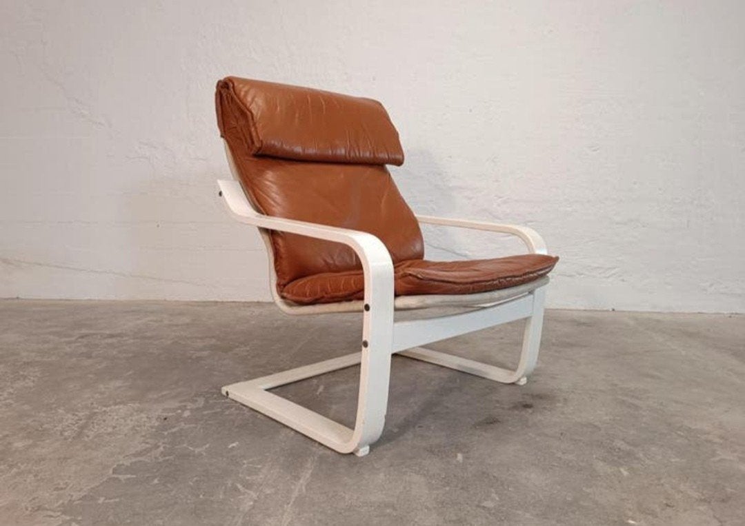 Vintage Noboru Nakamura cognac leren fauteuil, Ophalen, Tweedehands, Tweedehands, 75 tot 100 cm