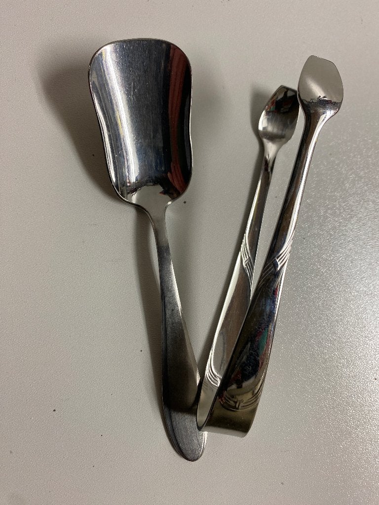Zilverkleurige suikerschep en ijstang, merk Sola, Gebruikt, Sola, Los bestek, Ophalen of Verzenden