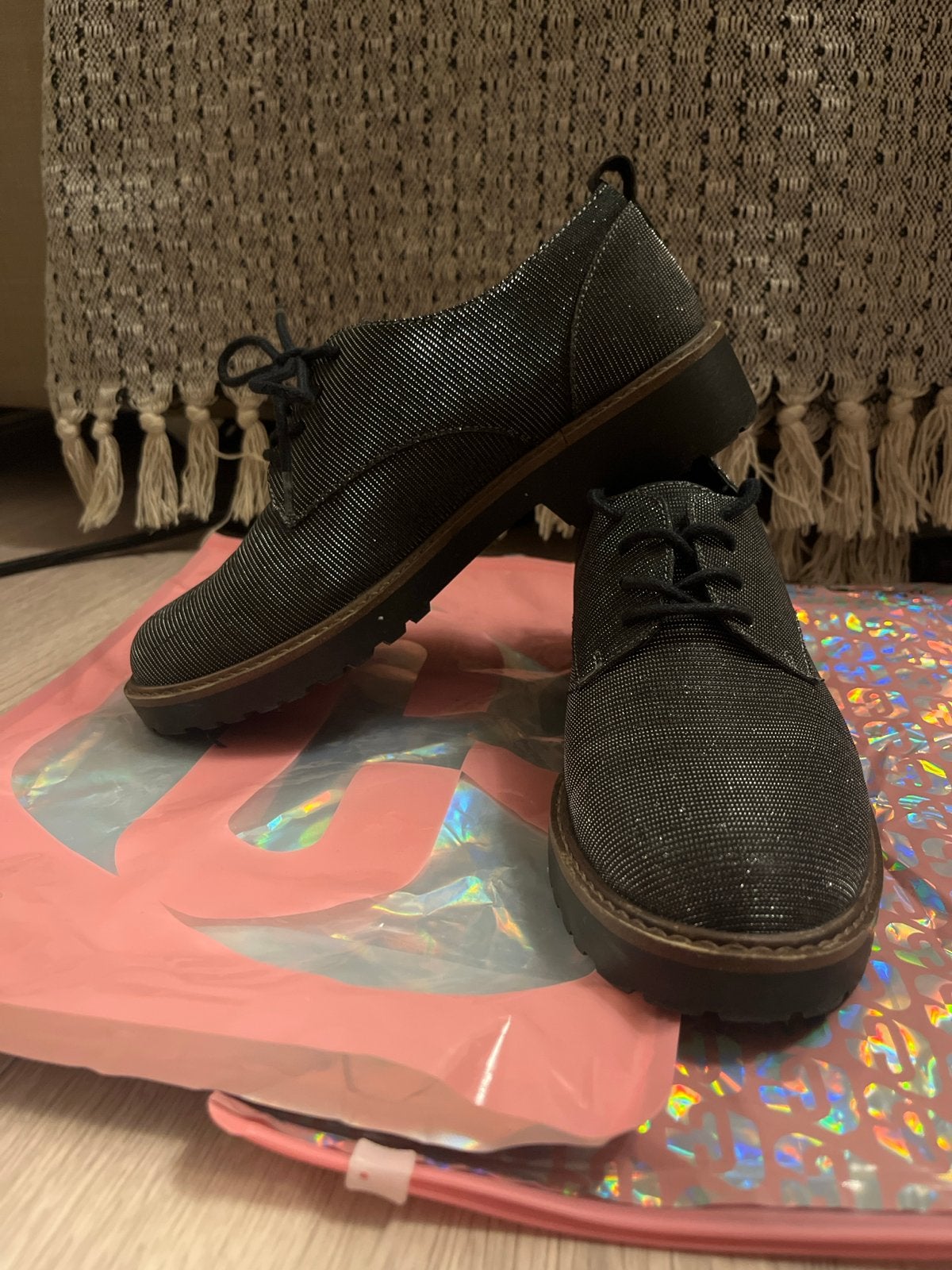 Graceland Zwarte Glitter Brogues Maat 36, Ophalen, Zo goed als nieuw, Zwart, Schoenen met lage hakken
