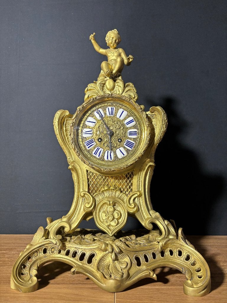 (48) Antieke Franse Bronzen Rococo Stijl Pendule ca.1880, Ophalen of Verzenden