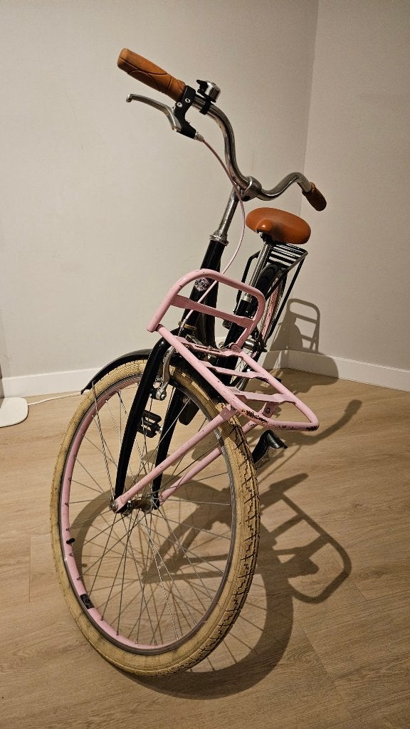 Volare Excellent meisjesfiets 26 inch zwart/roze voordrager, Terugtraprem, Gebruikt, Volare, Handrem