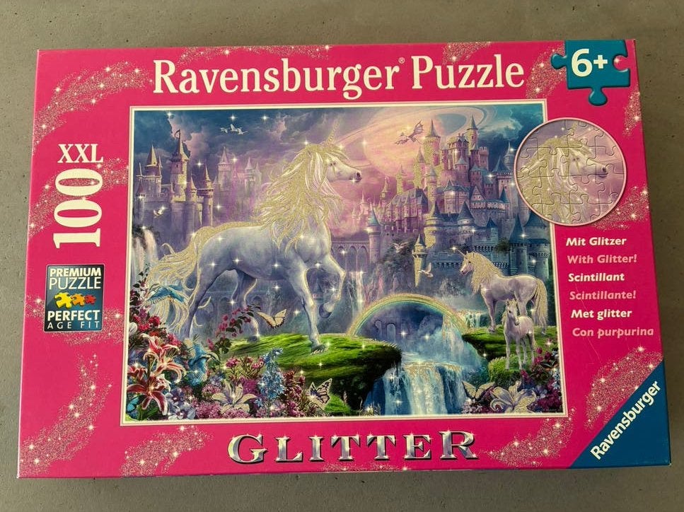 Ravensburger XXL puzzel 100 stukjes eenhoorn met glitter, Ophalen, Minder dan 500 stukjes, Zo goed als nieuw